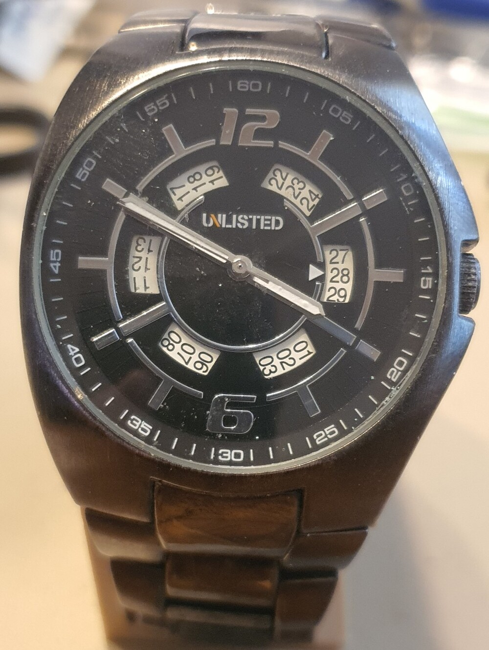10/$20 Unlisted By Kenneth Cole Black/Gunmetal Men's Watch w/Date